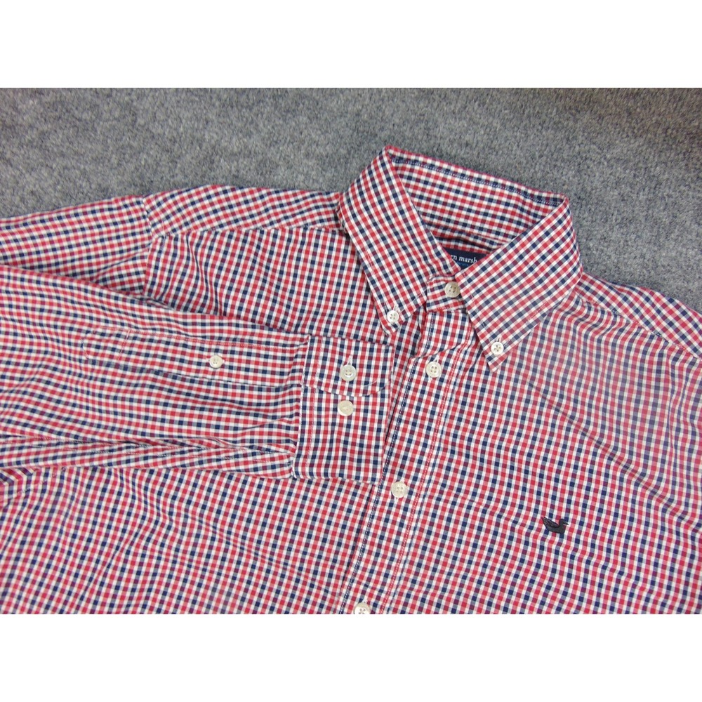 Southern Marsh Shirt Mens Large Button Down Red Blue Gingham Plaid Preppy Casual